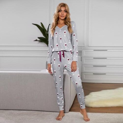 European and American Printed Home Clothing Valentines Day Home Pyjamas Womens Long-sleeved Trousers Home Clothing Set Girl