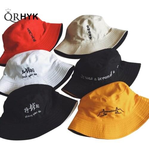 Double Sided Wear Finger Something Embroidery Panama Bucket Hat Men Women Summer Bucket Cap Hip Hop Hat Fisherman Hat