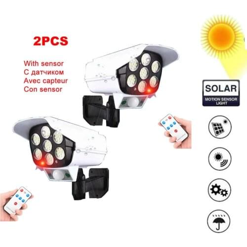 2pcs remote Solar motion sensor lamp Fake Camera Power Outdoor Simulation Dummy Camera Waterproof Security Surveillance Bullet F