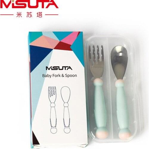 Childrens Stainless Steel Fork Spoon Tableware Baby Food Supplement Training Fork Spoon Portable Set Baby Bowl Spoon