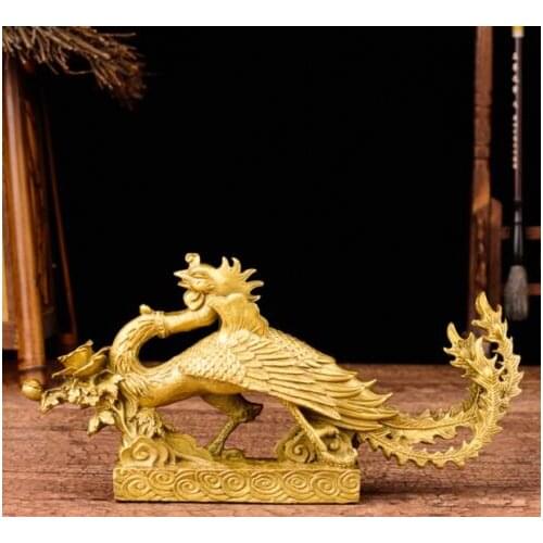 8.8" China antique Pure copper Phoenix statue