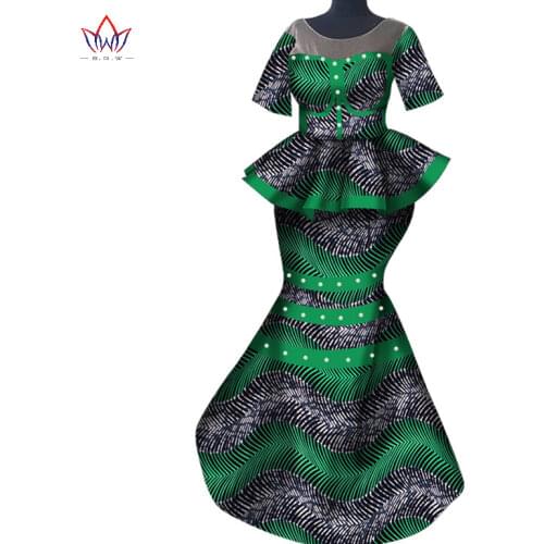 African Short Sleeves Print Tops and Skirt Sets for Women Bazin Riche African Clothing 2 Pcs Skirt Set Peals Customize WY6782