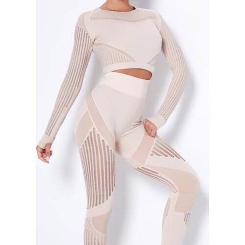 2 Piece Hollow Out Seamless Yoga Set Sport Outfits Women Black Crop Top Bra Leggings Workout Gym suit Fitness Sport Sets