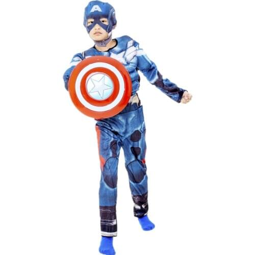 Halloween Winter Captain America Children Superhero Muscle Costume, Boy and Girl Party Cosplay One-Piece Suit and Shield
