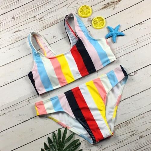 Swimsuit 2020 Sexy Bikinis Women Swimwear Rainbow Summer Beach Bathing Suit Push Up Biquinis Patchwork Beachwear Striped Tankini
