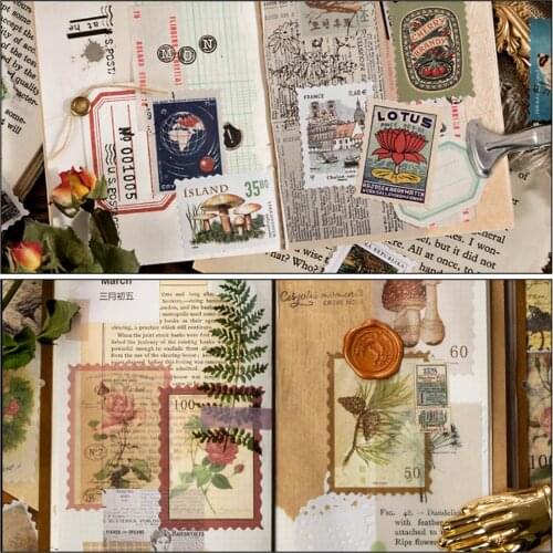 Stamps Stickers For Journaling Scrapbook Notebook Crafts Vintage Postage Stamp Flake Stickers Set Animal Plant Forest