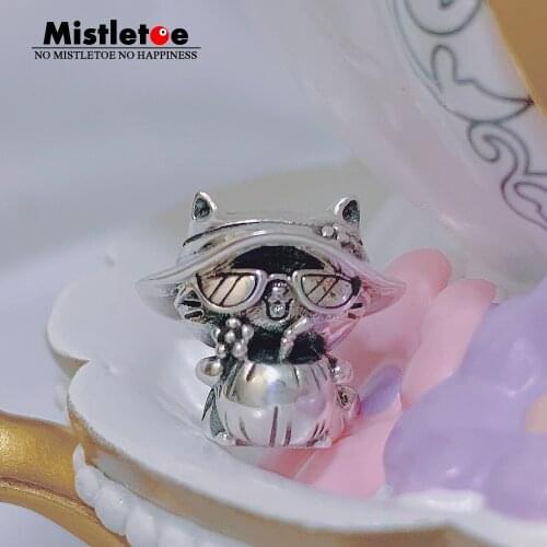 Mistletoe June to you 925 Sterling Silver Cat on vacation Beads Jewelry