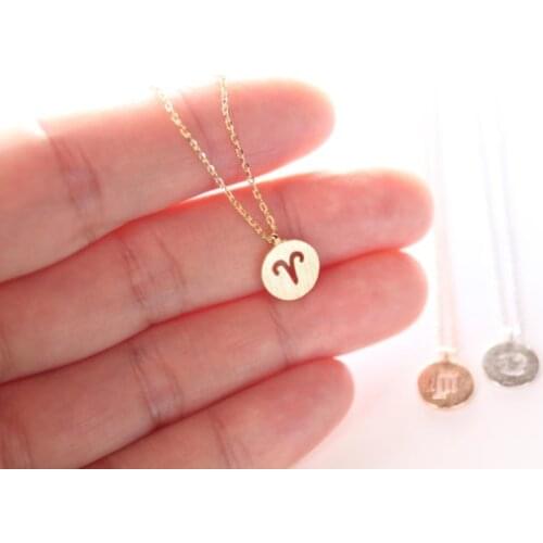 Ariel Necklace Signs 12 Zodiac Aries Constellation Necklace Horoscope Astrology Disc Necklaces for Birthday Gift