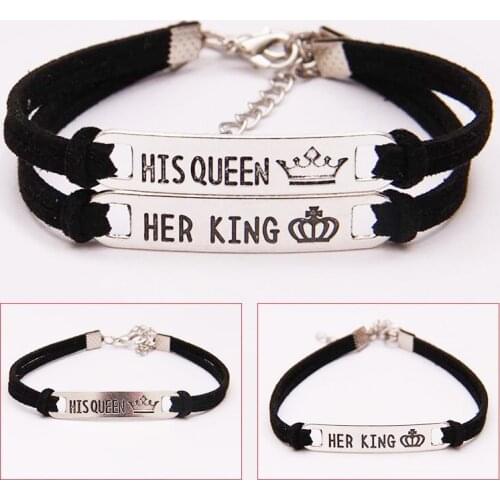 Couple Letter Her King His Queen Carve Bracelet Jewelry Crown Paired Bracelet For Lovers Valentines Day Gifts