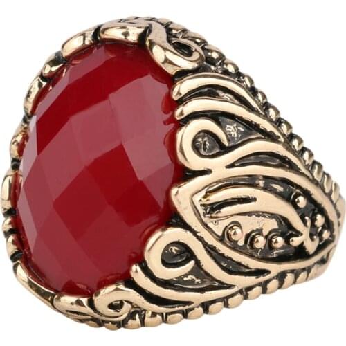 Hot Turkey Vintage Red Jewelry Fashion Gold Rings For Women Punk Big Oval Fox Anillos Wedding Ring