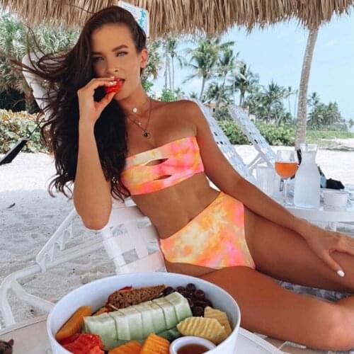 Sexy Hollow Out Bathing Suit Bikini 2020 Tie Dye Swimsuit Women Swimwear Push Up Bikini Set Summer Beach Wear Bandeau Biquini