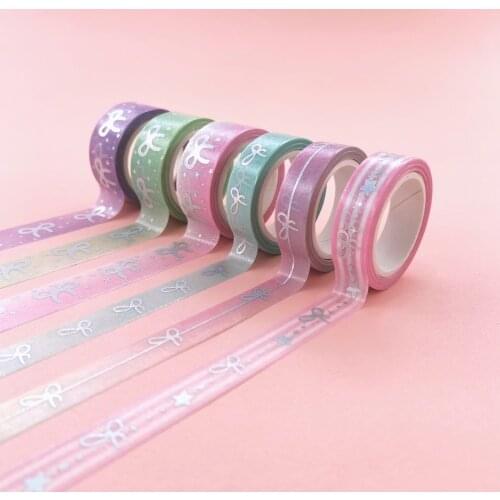 Silver Foil Washi Tape Set 15mmx5meter colorful Gradient Bowknot Gift Paper Scrapbooking Masking Tape Adhesive Sticker Stationer