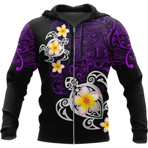 3D Hoodie Amazing Polynesian Tattoo Purple Turtle Flowers For Men/Women Sweatshirt Spring Casual Pullover Zipper Streetwear