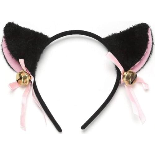 Streetwear Hair Band With Bell Cosplay Party Hair Hoop Headbands Ladies Girls Basic Splice Fluff Headpiece Performance Headpiece