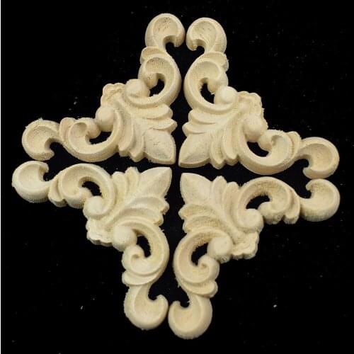 4/8CM Vintage Wood Carved Corner Onlay Applique Frame Doors Wall Decorate Furniture Decorative Figurines Wooden Miniatures