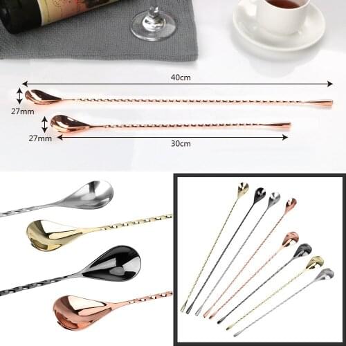 30/40cm Stainless Steel Spiral Pattern Bar Tool Bar Teadrop Spoon Mixing Cocktail Spoon Stir Spoon Bartender Tools