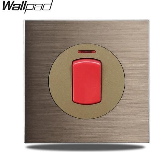 Wallpad L6 Cooker Unit 45A Double Pole 2P DP Wall AC Switch Brown Brushed Aluminum Satin Metal Panel