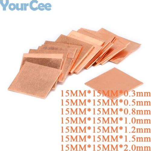 10 pcs 15mmx15mm 0.3mm 0.5mm 0.8mm 1.0mm 2.0mm Heatsink Copper Shim Thermal Pads for Laptop GPU VAG CPU IC