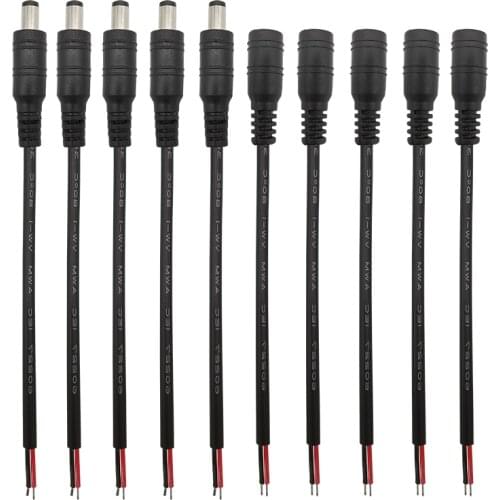 10Pcs 5.5mm x 2.1mm DC Power Male or Female Pigtail Wire Connector DC 5.5*2.1mm Plug Jack Socket Wire Cable Adapter