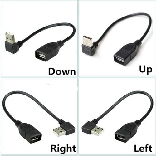 10cm 20cm 40cm 90 Degree Up & Down & Left & Right Angled USB 2.0 A Male to USB Female Extension Adapter Black cable