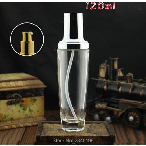 120ML 5pcs/lot Empty Glass DIY Lotion Pump Bottle, Emulsion Bottle with Gold/Silver Pump, Clear Glass Cosmetic Liquid Storage
