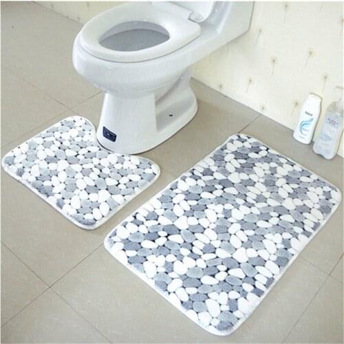 Cotton Pebble Shape Absorbent Soft Bath Pedestal Mat Toilet Non Slip Floor Rugs Sets Washable Home Decor 2pcs
