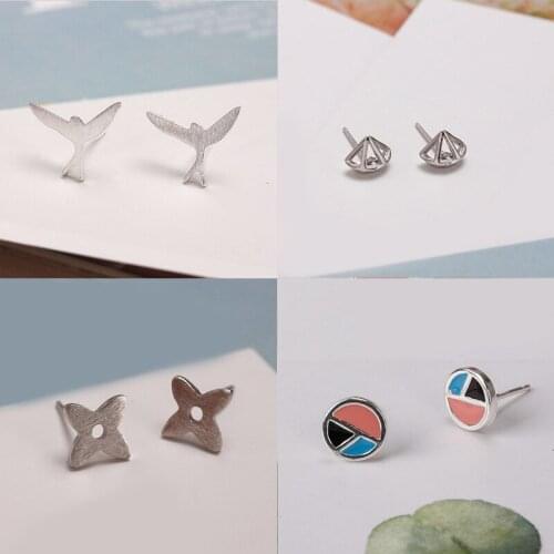 925 Sterling Silver Pin Round Quadrangle Grass Peace Pigeon and Other Exquisite Earrings, New Year Gift