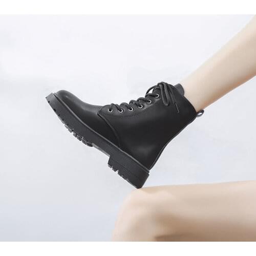 Platform Boots Women Heels Patent Leather Ankle Boots For Women Boots With Bag Buckle Womens Shoes Mujer Cross-tied