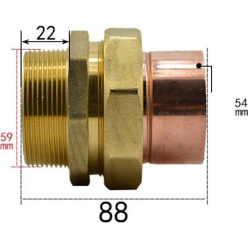 DN50 G 2" BSPP Male x Copper Inner Dia 54mm Brass Copper End Feed Fitting Union Connector Coupler Adapter Water Gas Oil