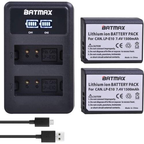 Batmax 2Pc LP-E10 LP E10 LPE10 Digital Battery +LED USB Dual Charger For Canon 1100D 1200D 1300D Rebel T3 T5 KISS X50 X70