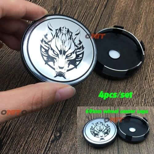 Hot 4x Silver Wolf Decal Label 60MM 2.36inch Car Styling Wheel Center Centre Cap Wheel Rim Covers Auto Emblem Accessories
