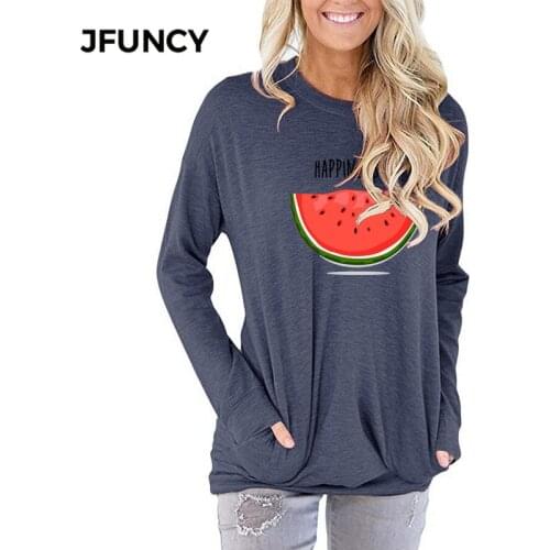 JFUNCY Women Long Sleeve T Shirt Autumn Spring O Neck Plus Size Lady Tees Tops Casual Woman Loose Pullover Female T-shirt