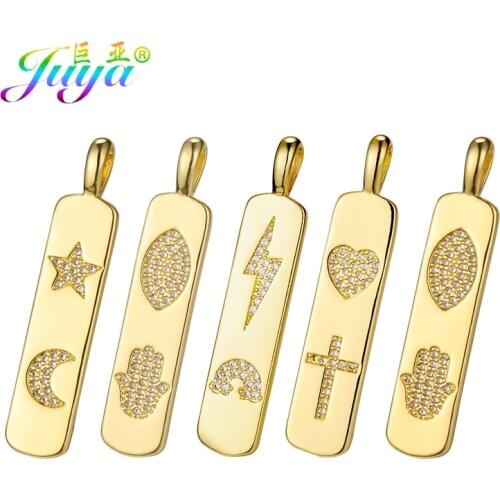 Juya DIY Gold Long Strip Letter Star Moon Evil Eye Hamsa Lightning Rainbow Love Cross Charms For Handmade Pendant Jewlery Making