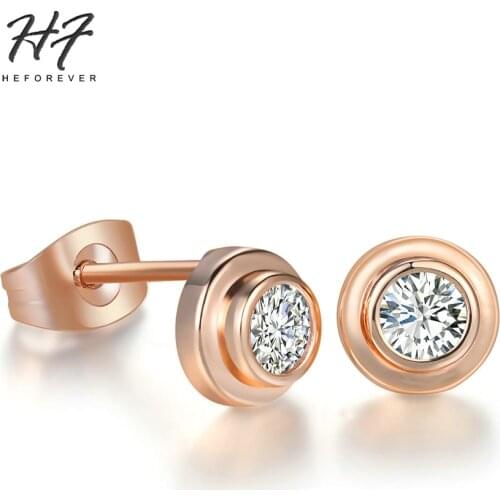 Classic Crystal Stud Earrings for Women Rose White Gold Color Fashion Round CZ Wedding Jewelry for Girls E809 E810