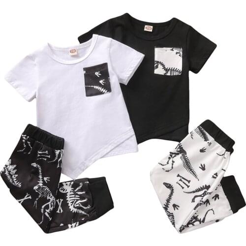Citgeett Summer Baby Boys Two-piece Clothes Set Short Sleeve Tops + Dinosaur Printed Pattern Pants Clothes Set
