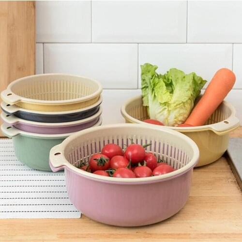 16cm*8cm Washing Storage Basket Strainers Kitchen Double Drain Basket Bowl Bowls Drainer Vegetable Cleaning Colander Tool