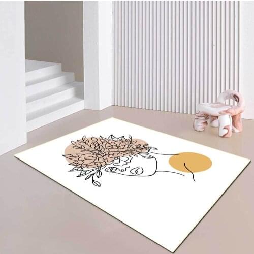 Carpets For Living Room Modern Minimalist Geometric Line Bedroom Rugs Nordic Style Plant Flower Pattern Bedside Floor Mat 2021