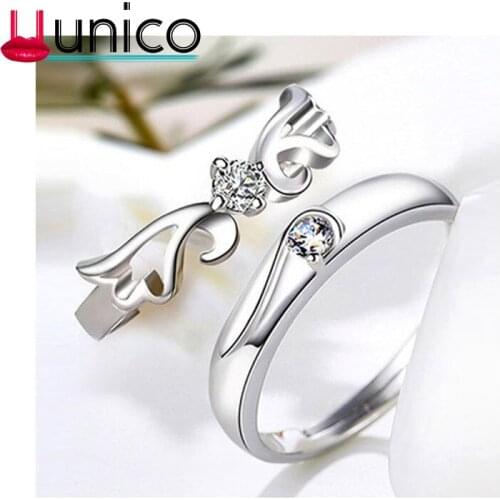 Wings Trendy Couple Rings For Lovers Cubic Zirconia Wedding Ring Silver Jewelry Cute Adjustable Ring