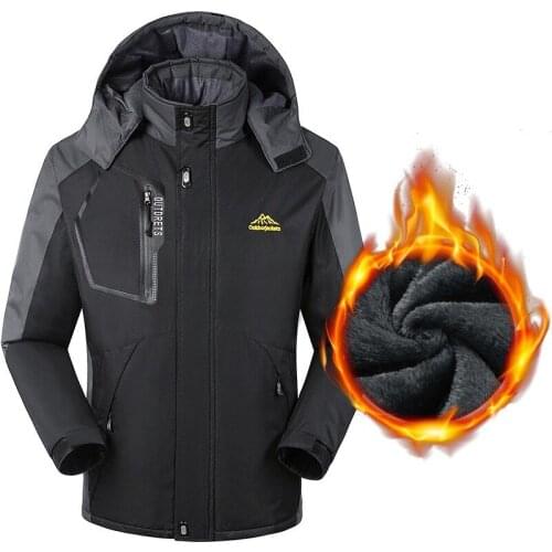 2019 Large size L~8XL outdoor mens thicken Plus cashmere jackets with hood Breathable watreproof windproof keep warm ski coats