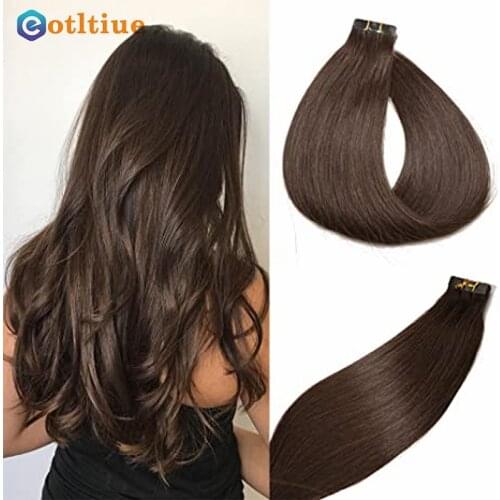 Eotltiue Human Hair Extensions Tape In Straight Seamless Invisible Machine Made Tape Ons Remy Adhesive Extension 16inch 1.5g/Set