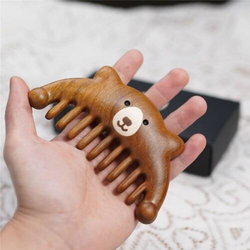 Bear Massage Comb Green Sandalwood Body Face Massage Comb Natural Wood Home Decoration Crafts Female Friends Gifts