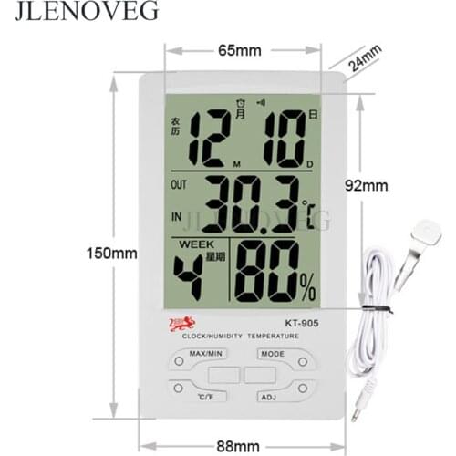 C / F Indoor LCD Digital Calendar Week Clock Thermometer Humidity Outdoor Temperature Alarm Meter Hygrometer Weather Station