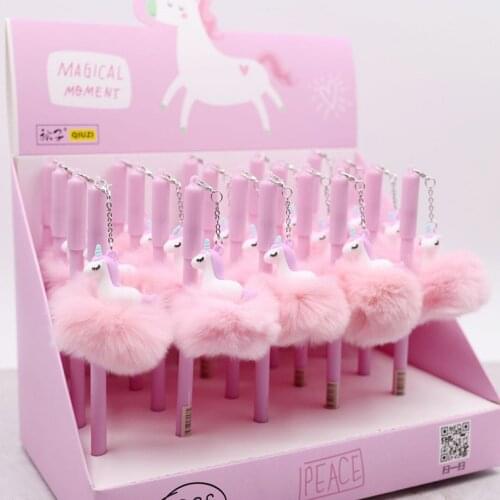 Cute Kawaii Unicorn Warm Ball Plush Pendant Gel Pen Ink Pens Gift School & Office writing Supply Kawai Stationery Gift