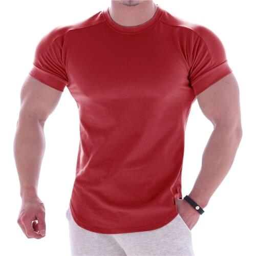 Fashion Men T Shirt Fitness Elastic Solid Color T-shirts Mens Harajuku O-neck Man T-shirt For Male Top Tee M-3XL
