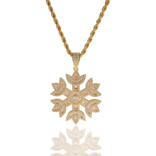 Hip Hop Mens Iced Out Gold Snowflake Pendant Necklace Winter Jewelry Gift For Him with Rope Chain