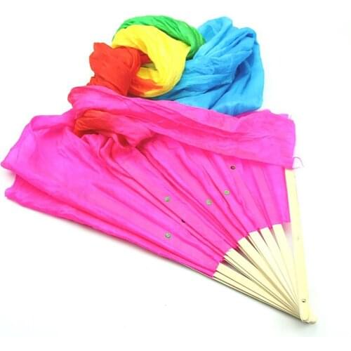 New Elegant Imitated Silk Fabric Horizontal Stripes Gradient Long Dance Fans FK88