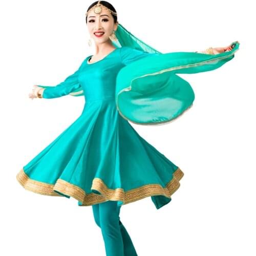 Indian Dance Performance Clothes Bollywood Dance Tops Ancient Oriental Dance Practice Belly Dance Outfit Dress And Veil DQL3803
