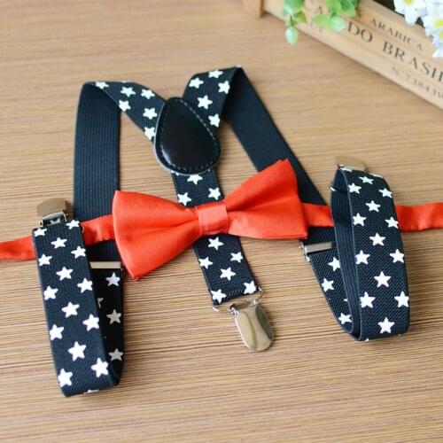 YSMILE Y Fashion Print Stars Kids Suspenders Set Y-back Adjustable Elastic Bowtie Braces Students Pants Accessories For Boy Girl