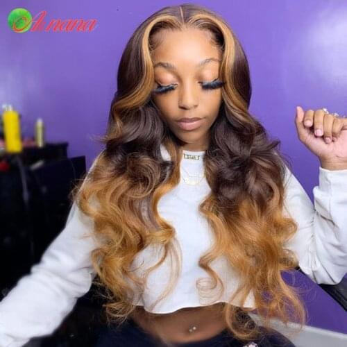 Alinana Transparent 13x4 Lace Frontal Wig Ombre Color 4/30 Body Wave Pelucas Lace Closure Human Hair Wigs Bleached Knot Perruque