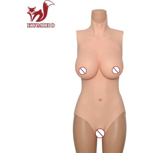 KUMIHO L Size C/D/E Cup Realistic Triangle Bodysuit Silicone Breast Forms Crossdress Silicone Boobs penetration for Transgender